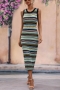 sexy slight stretch orange stripe cut out knitted sleeveless midi dress_Black