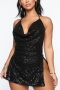 sexy slight stretch sequin halter-neck mini dress_Black