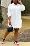 stylish l-5xl plus size non-stretch single-breasted shirt midi dress_White