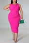 l-4xl plus size sexy high stretch 4 colors crew neck slim midi dress_Black_White_Magenta