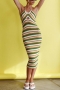 sexy slight stretch stripe cutout knitted halter-neck lace-up bodycon midi dress_Pink_Green