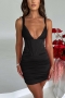 sexy stretch shirring back ring connenced with boned slim mini dress_Black