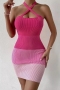 sexy slight stretch contrast color knitted slim mini dress size run small_Magenta