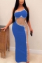 sexy plus size slight stretch pearl rhinestone mesh stitching maxi dress_Black_White_Pink_Red_Blue