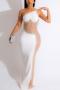 sexy plus size slight stretch pearl rhinestone mesh stitching maxi dress_Black_White