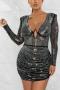 sexy plus size slight stretch rhinestone decor with underwire slim mini dress_Black