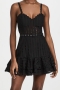 sexy slight stretch knitting heavy industry embroidery belt ruffle mini dress_Black