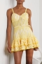 sexy slight stretch knitting heavy industry embroidery belt ruffle mini dress_Black_White_Yellow
