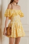sexy slight stretch off-shoulder heavy industry embroidery ruffle mini dress_White_Yellow