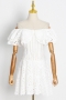sexy slight stretch off-shoulder heavy industry embroidery ruffle mini dress_White