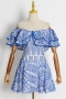 sexy slight stretch off-shoulder heavy industry embroidery ruffle mini dress_White_Yellow_Blue