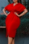 sexy plus size slight stretch 5 colors v-neck with belt midi dress_Black_White_Red
