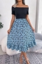 stylish slight stretch floral batch printing off-the-shoulder midi dress_Black_Blue