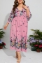 casual plus size non-stretch chiffon flowers batch printing midi dress_Pink