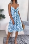 sexy floral batch printing non-stretch hollow lace-up sling midi dress_Black_Pink_Sky Blue
