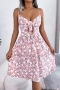 sexy floral batch printing non-stretch hollow lace-up sling midi dress_Black_Pink