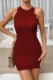 sexy 6 colors stretch knitted button decor bodycon mini dress_Black_Gray_Rose Red