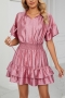 casual plus size non-stretch satin 5 colors lace-up mini dress_Black_White_Pink