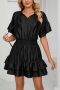 casual plus size non-stretch satin 5 colors lace-up mini dress_Black