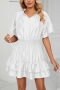 casual plus size non-stretch satin 5 colors lace-up mini dress_Black_White
