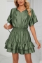 casual plus size non-stretch satin 5 colors lace-up mini dress_Black_White_Pink_Dark Green