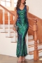 elegant slight stretch sequins zip-up sleeveless lined maxi dress_Black_Green