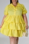 casual plus size non-stretch solid color button ruffles loose mini dress_Black_White_Red_Yellow