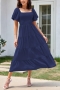 casual slight stretch puff sleeves shirring loose midi dress_Black_White_Pink_Red_Green_Dark Green_Sky Blue_Dark Blue