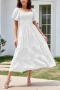 casual slight stretch puff sleeves shirring loose midi dress_Black_White