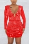 sexy plus size stretch mesh rhinestone shoulder padded underwire slim mini dress_Black_Red