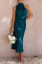 stylish slight stretch solid color satin zip-up sleeveless midi dress_Black_Pink_Rose Red_Magenta_Aqua Green_Green_Dark Green_Dark Blue