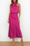 stylish slight stretch solid color satin zip-up sleeveless midi dress_Black_Pink_Rose Red_Magenta