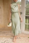 stylish slight stretch solid color satin zip-up sleeveless midi dress_Black_Pink_Rose Red_Magenta_Aqua Green
