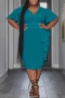 stylish l-4xl plus size stretch solid color v-neck ruffle slit midi dress_Black_Red_Magenta_Blue