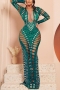 sexy plus size 5 colors stretch hollow rhinestone mesh spliced slim maxi dress_Black_Orange_Green