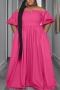 casual plus size non-stretch solid color sling zip-up loose maxi dress_Black_White_Magenta