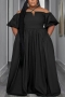 casual plus size non-stretch solid color sling zip-up loose maxi dress_Black