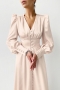 casual non-stretch satin 9 colors v-neck button slit midi dress_Black_White_Rose Red_Green_Dark Green_Dark Blue_Purple_Beige