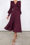 casual non-stretch satin 9 colors v-neck button slit midi dress_Black_White_Rose Red
