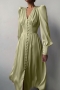 casual non-stretch satin 9 colors v-neck button slit midi dress_Black_White_Rose Red_Green