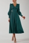 casual non-stretch satin 9 colors v-neck button slit midi dress_Black_White_Rose Red_Green_Dark Green