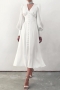 casual non-stretch satin 9 colors v-neck button slit midi dress_Black_White
