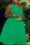 bohemian plus size non-stretch one shoulder pleated midi dress with belt_White_Red_Yellow_Green