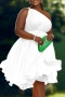 bohemian plus size non-stretch one shoulder pleated midi dress with belt_White