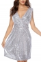 elegant plus size non-stretch sequin v-neck zip-up with lined mini dress_Pink_Silver