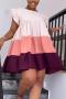 casual plus size non-stretch color-block ruffle zip-up loose mini dress_Pink