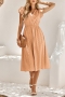 casual 5 colors slight stretch ruffle v-neck single-breasted lined midi dress_Black_White_Orange
