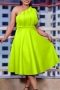 casual plus size slight stretch solid color one shoulder midi dress_White_Pink_Red_Magenta_Light Green