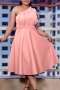 casual plus size slight stretch solid color one shoulder midi dress_White_Pink