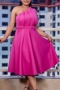casual plus size slight stretch solid color one shoulder midi dress_White_Pink_Red_Magenta